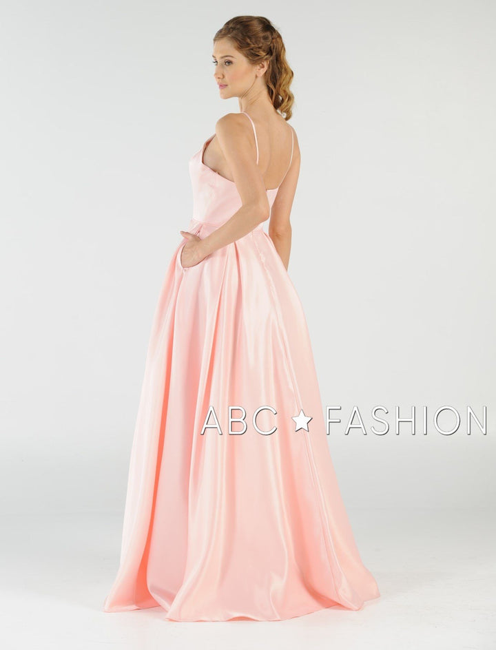 Long High Neck Satin Dress with Pockets by Poly USA 8272-Long Formal Dresses-ABC Fashion