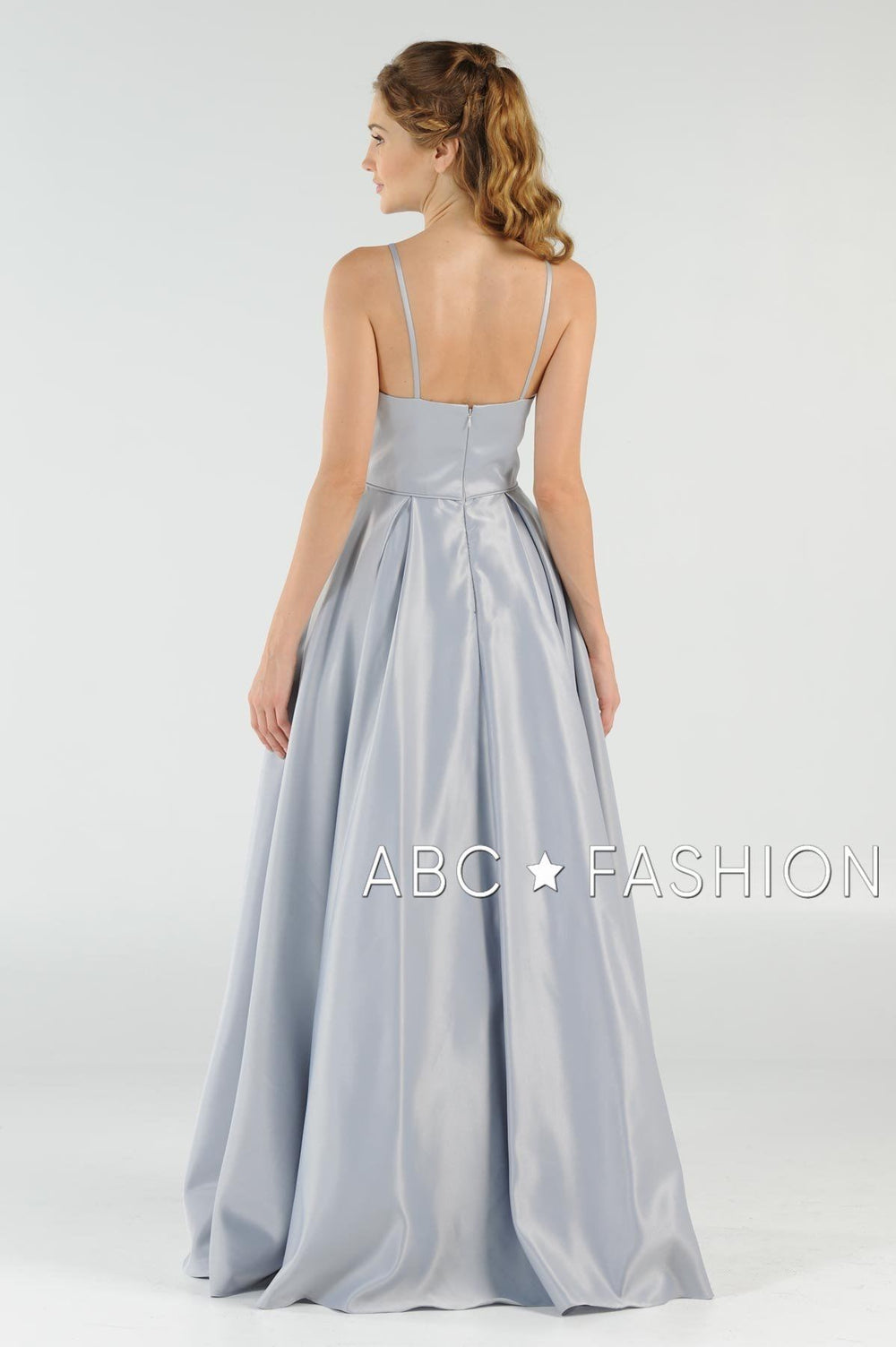 Long High Neck Satin Dress with Pockets by Poly USA 8272-Long Formal Dresses-ABC Fashion