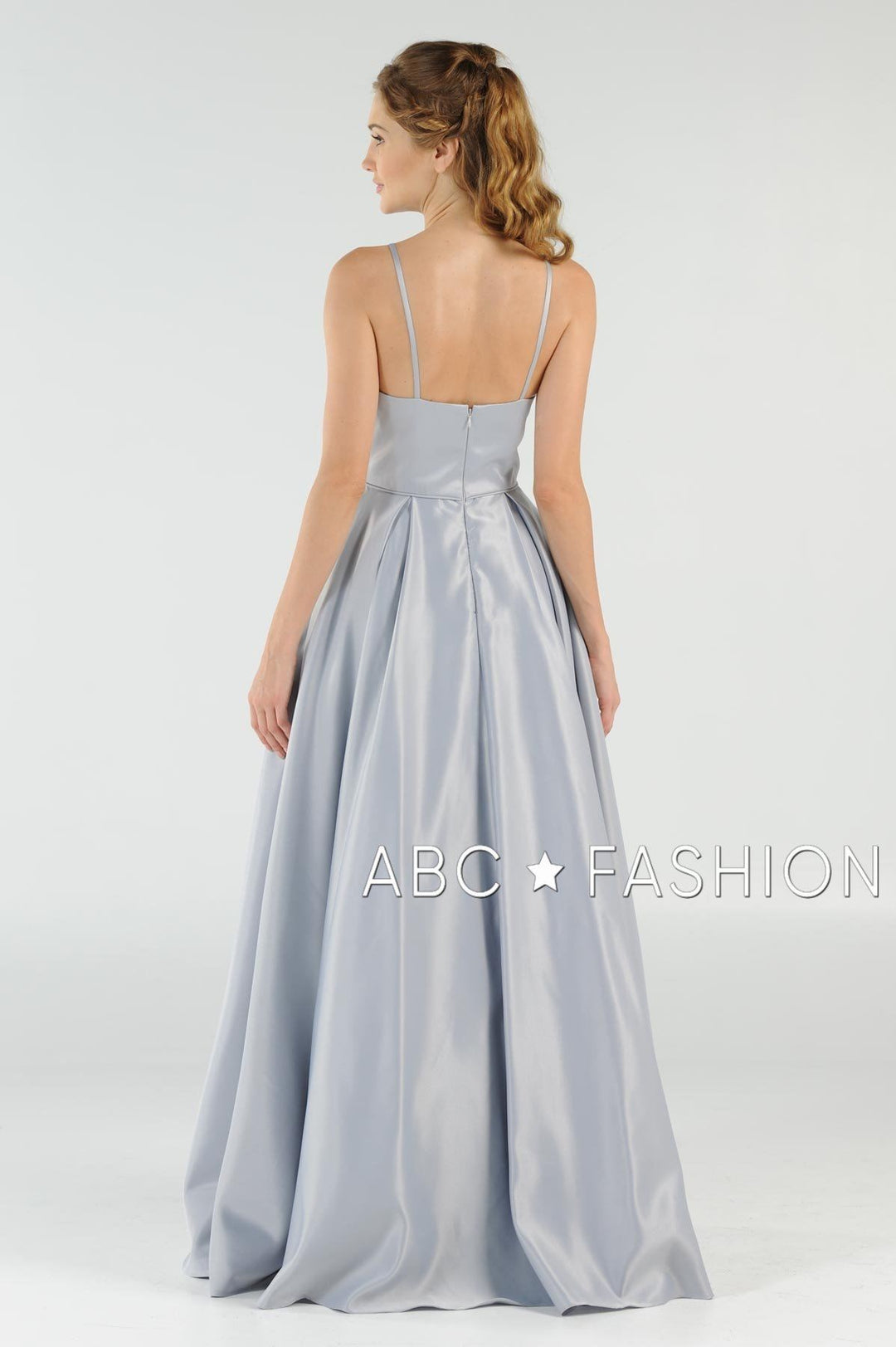 Long High Neck Satin Dress with Pockets by Poly USA 8272-Long Formal Dresses-ABC Fashion