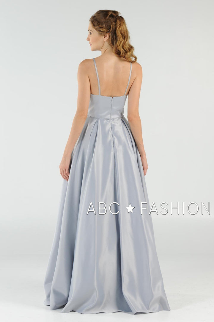 Long High Neck Satin Dress with Pockets by Poly USA 8272-Long Formal Dresses-ABC Fashion