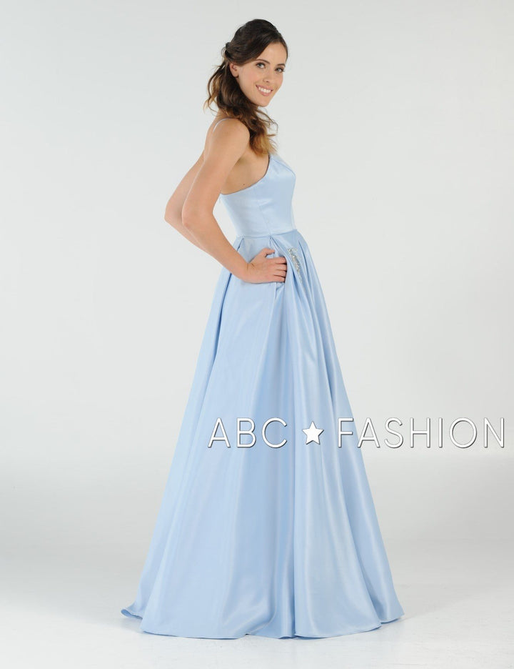 Long High Neck Satin Dress with Pockets by Poly USA 8272-Long Formal Dresses-ABC Fashion