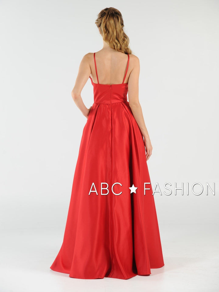 Long High Neck Satin Dress with Pockets by Poly USA 8272-Long Formal Dresses-ABC Fashion