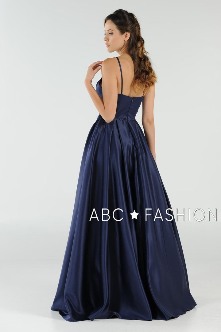 Long High Neck Satin Dress with Pockets by Poly USA 8272-Long Formal Dresses-ABC Fashion