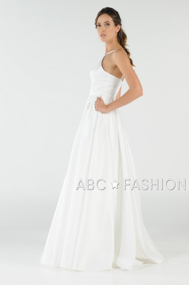 Long High Neck Satin Dress with Pockets by Poly USA 8272-Long Formal Dresses-ABC Fashion
