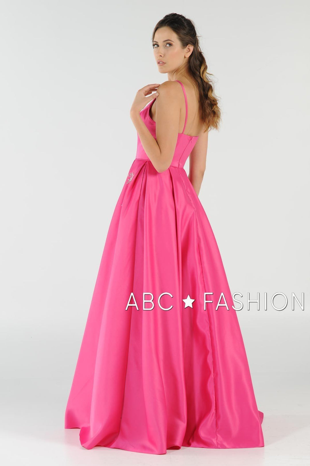Long High Neck Satin Dress with Pockets by Poly USA 8272-Long Formal Dresses-ABC Fashion