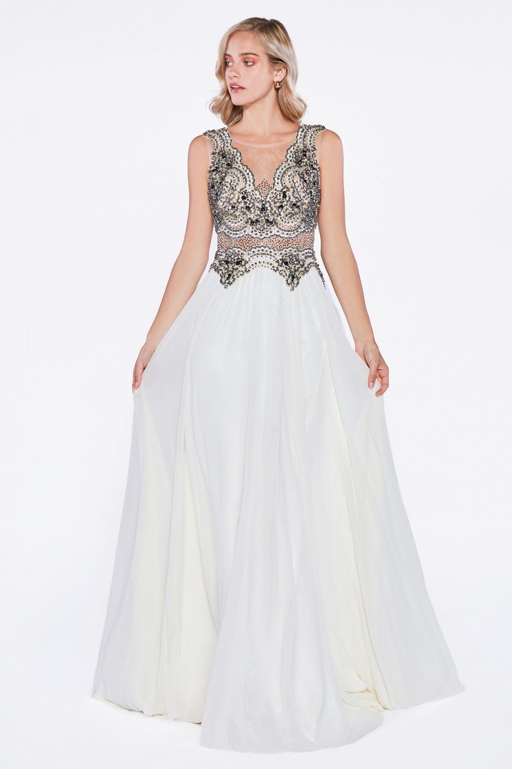 Long Illusion Chiffon Dress by Cinderella Divine J748