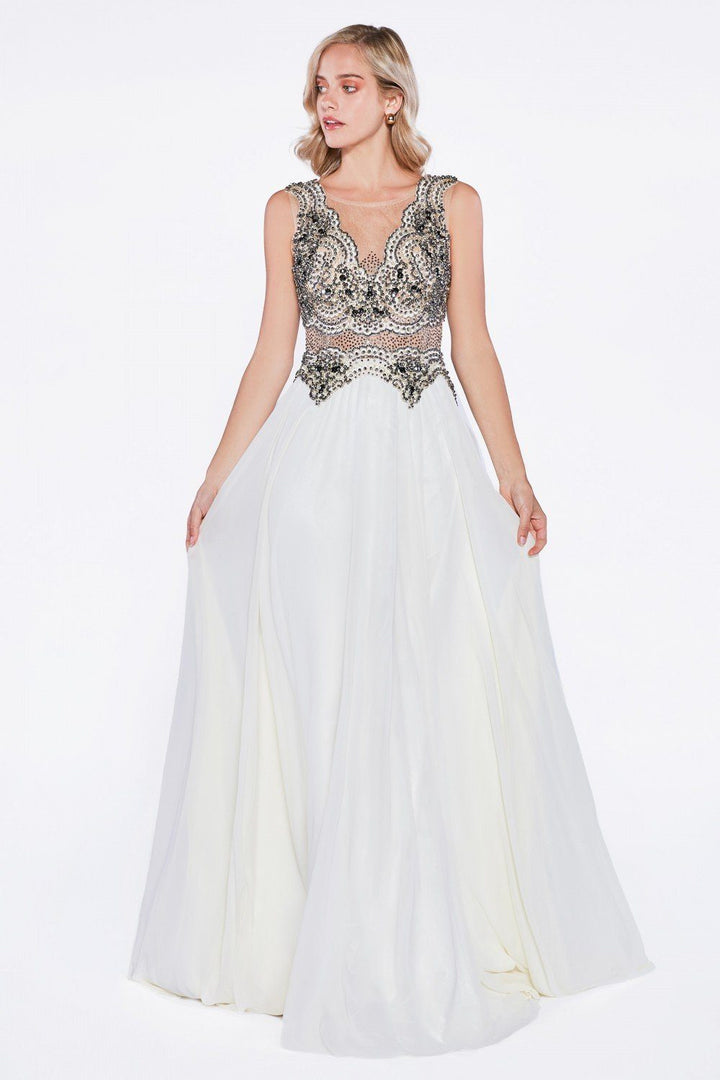 Long Illusion Chiffon Dress by Cinderella Divine J748