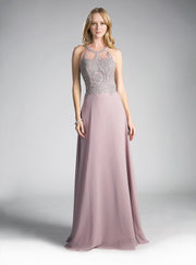 Long Illusion Dress with Appliqued Bodice by Cinderella Divine UJ0120-Long Formal Dresses-ABC Fashion