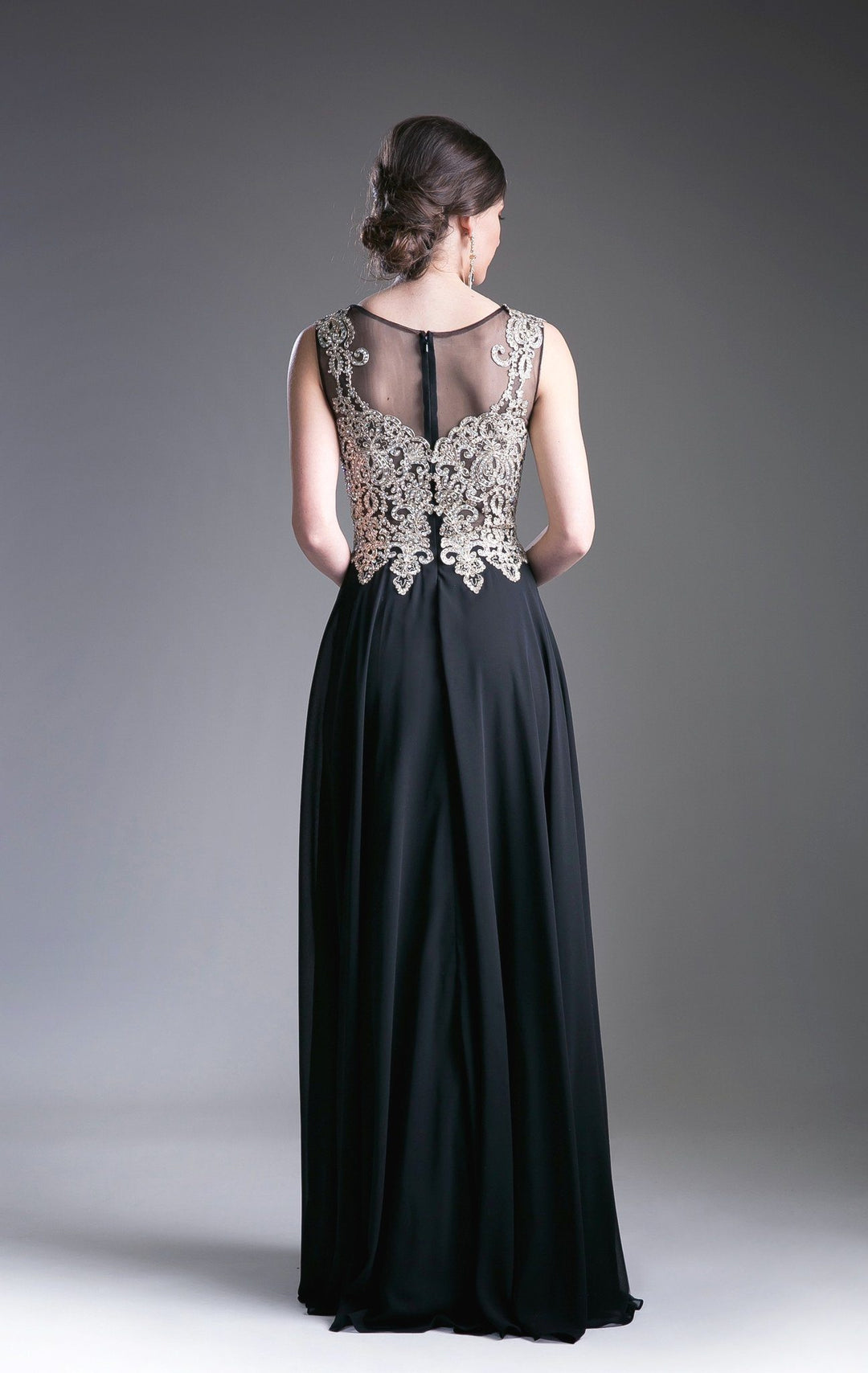 Long Illusion Dress with Beaded Embroidery by Cinderella Divine 2635-Long Formal Dresses-ABC Fashion