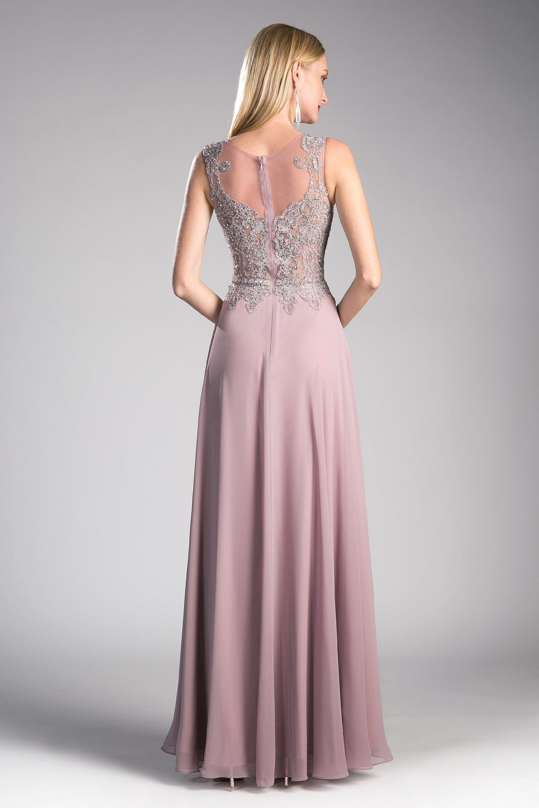 Long Illusion Dress with Beaded Embroidery by Cinderella Divine 2635-Long Formal Dresses-ABC Fashion