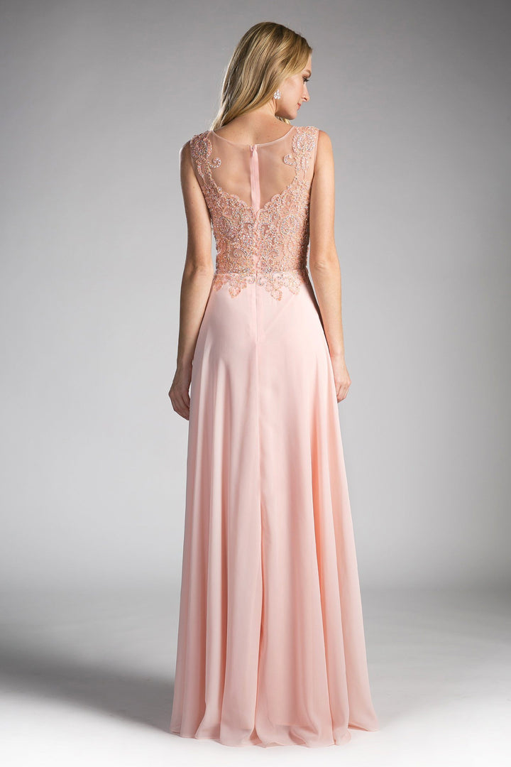 Long Illusion Dress with Beaded Embroidery by Cinderella Divine 2635-Long Formal Dresses-ABC Fashion