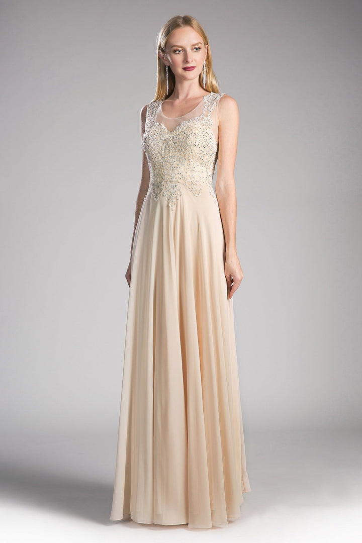 Long Illusion Dress with Beaded Embroidery by Cinderella Divine 2635-Long Formal Dresses-ABC Fashion