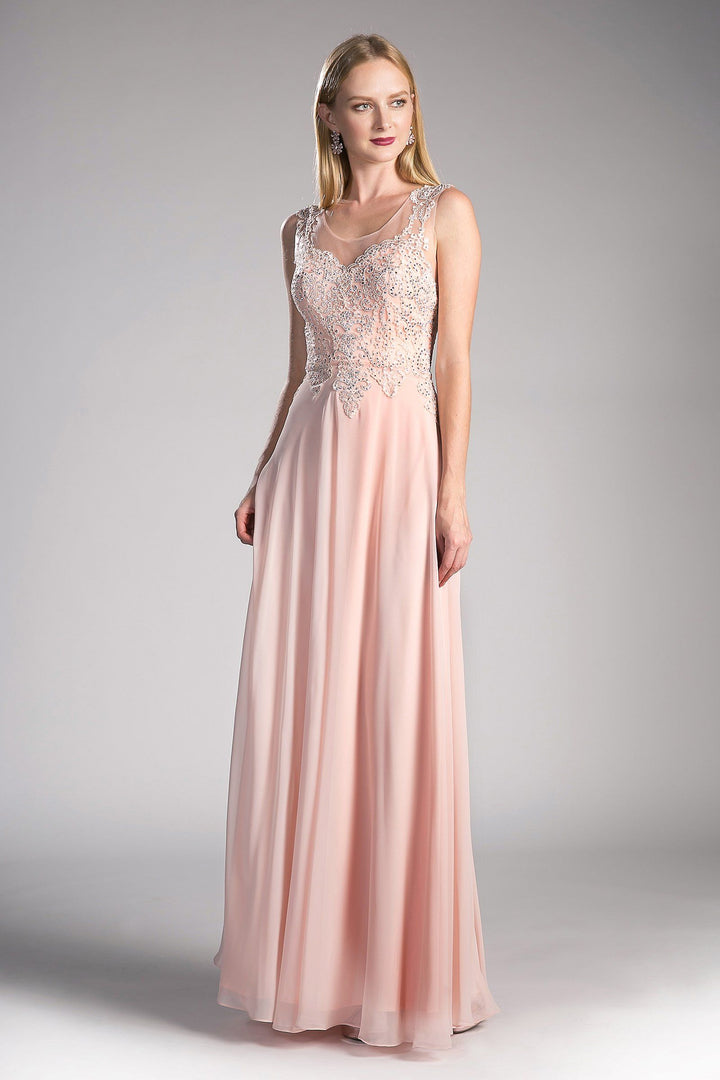 Long Illusion Dress with Beaded Embroidery by Cinderella Divine 2635-Long Formal Dresses-ABC Fashion