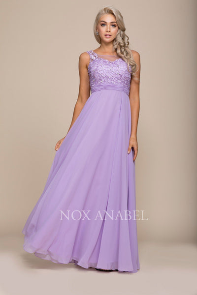 Long Illusion Dress with Lace Bodice by Nox Anabel 8334-Long Formal Dresses-ABC Fashion