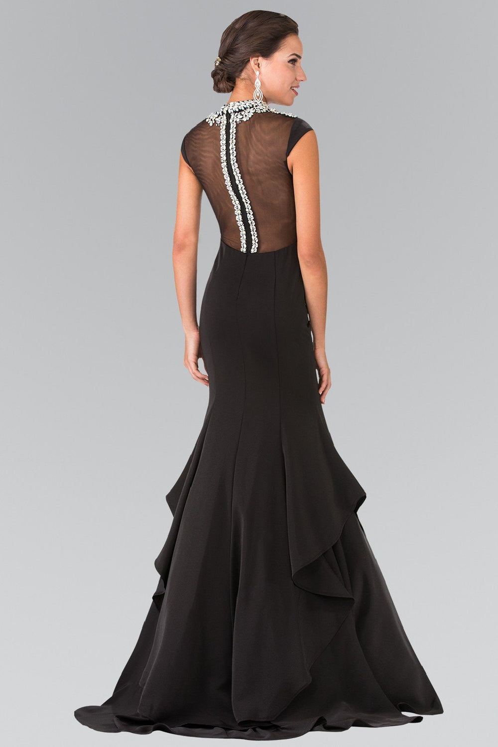 Long Illusion Mermaid Dress with Beaded Neck by Elizabeth K GL2242-Long Formal Dresses-ABC Fashion