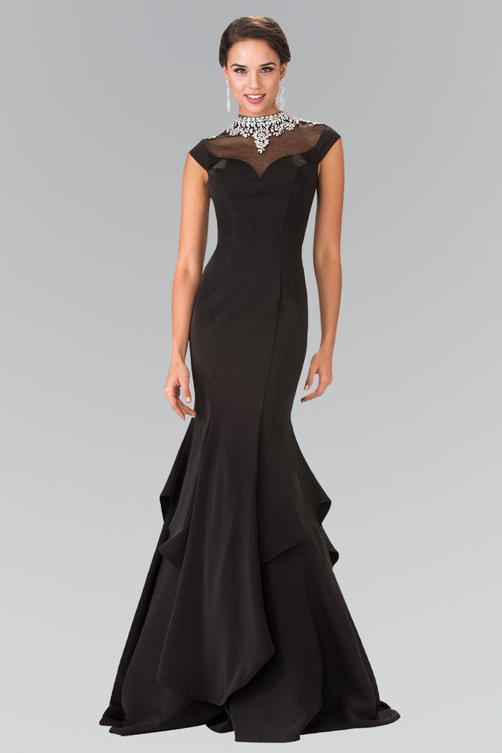 Long Illusion Mermaid Dress with Beaded Neck by Elizabeth K GL2242-Long Formal Dresses-ABC Fashion