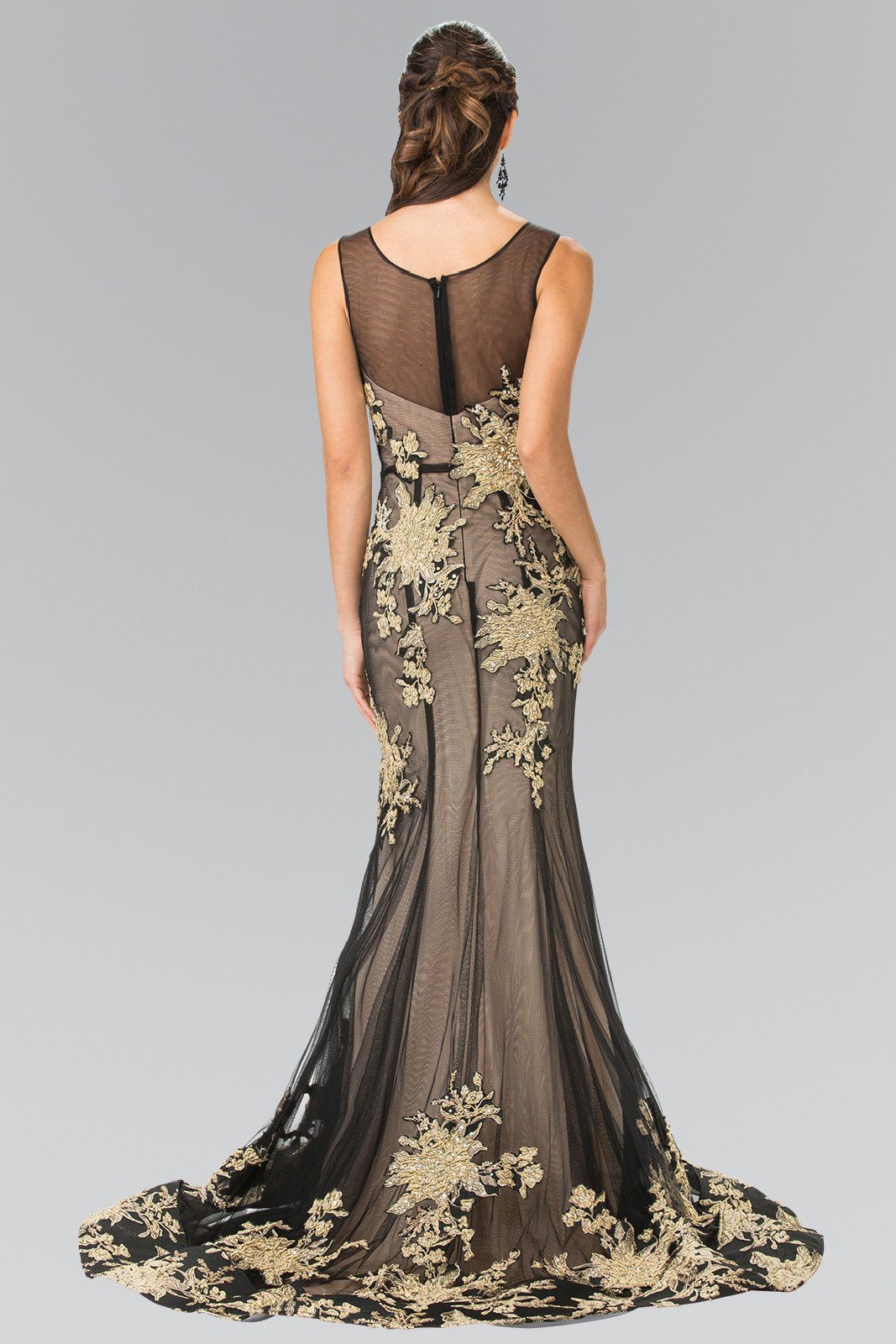 Long Illusion Mermaid Gown with Embroidery by Elizabeth K GL2335-Long Formal Dresses-ABC Fashion