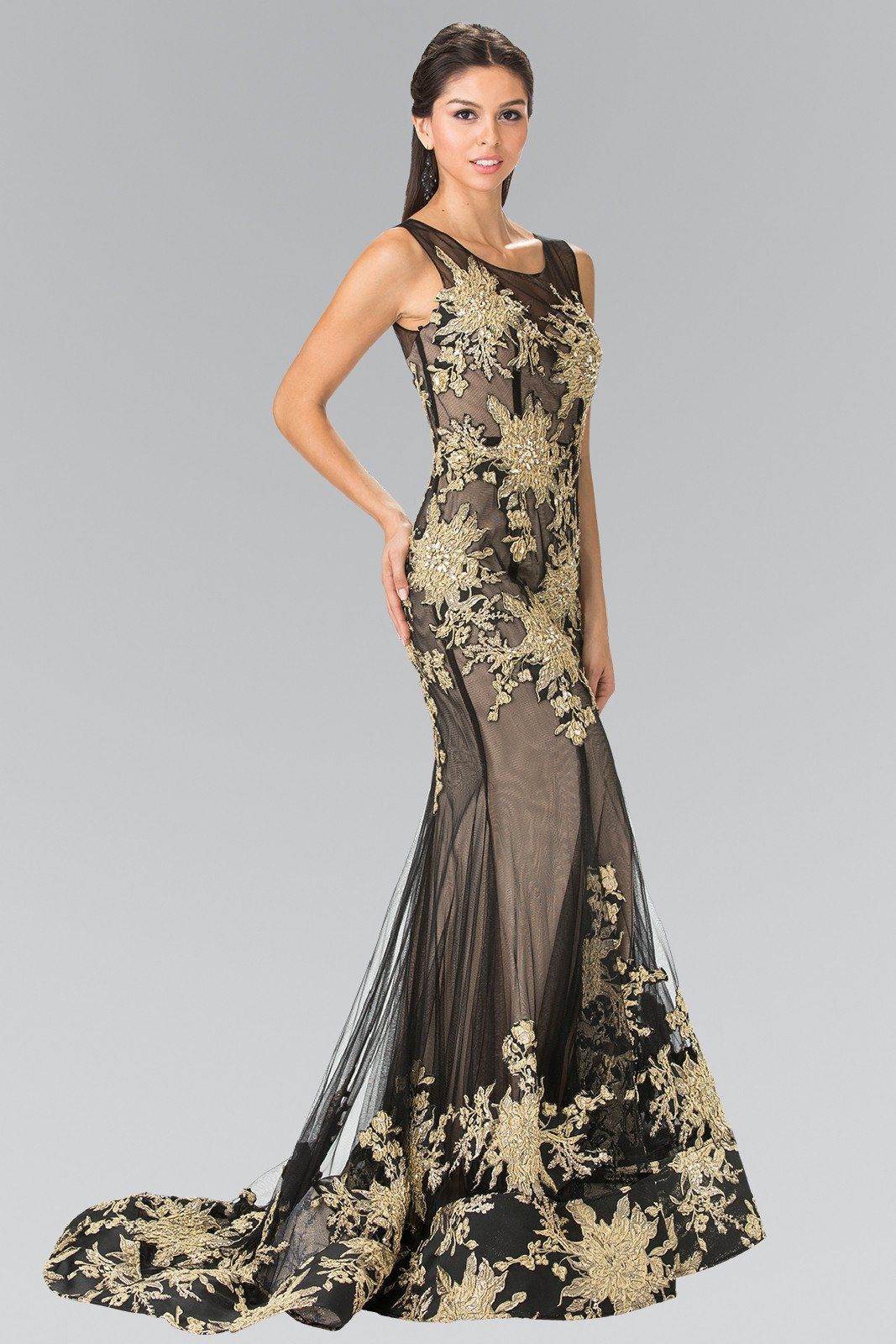 Long Illusion Mermaid Gown with Embroidery by Elizabeth K GL2335-Long Formal Dresses-ABC Fashion