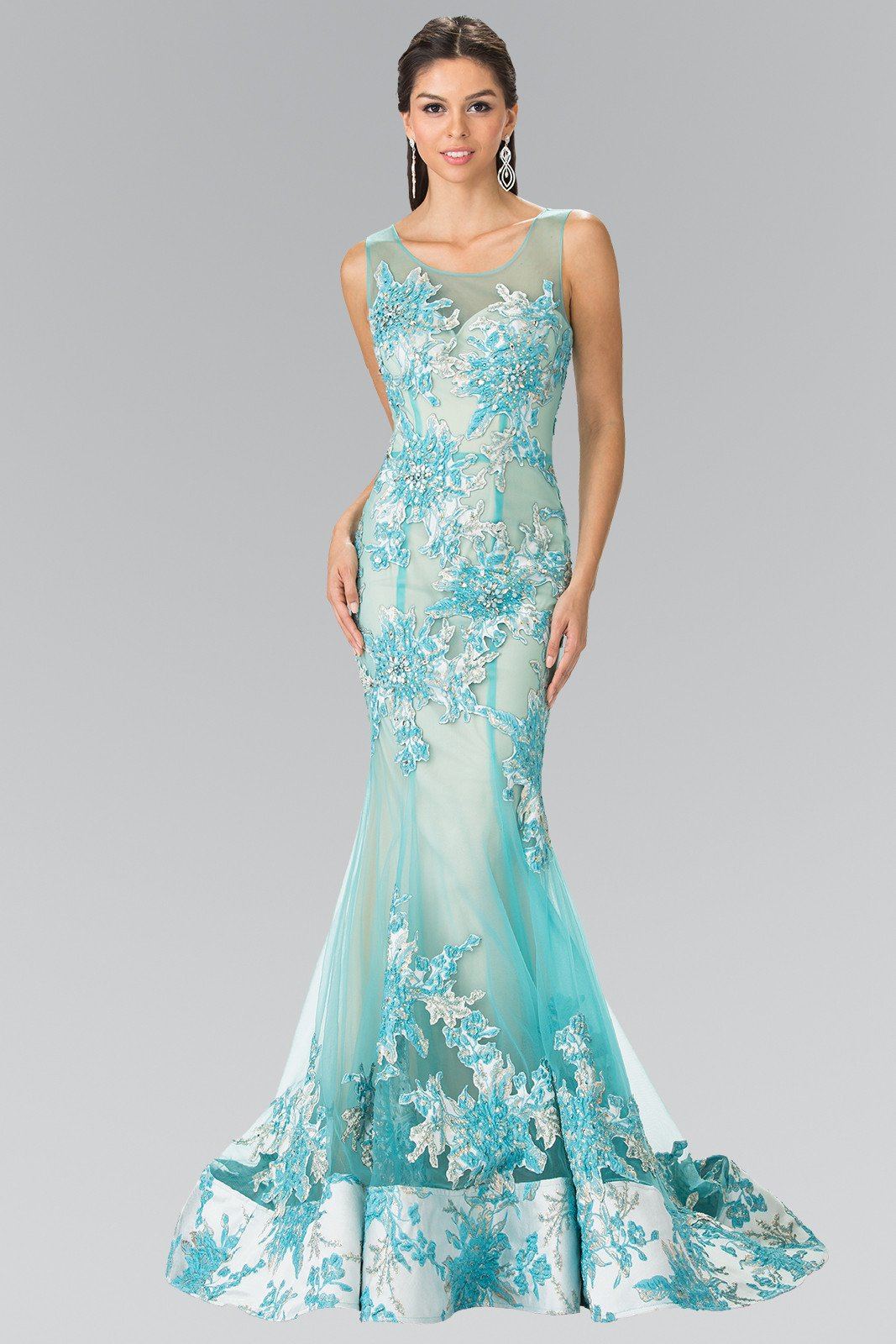 Long Illusion Mermaid Gown with Embroidery by Elizabeth K GL2335-Long Formal Dresses-ABC Fashion