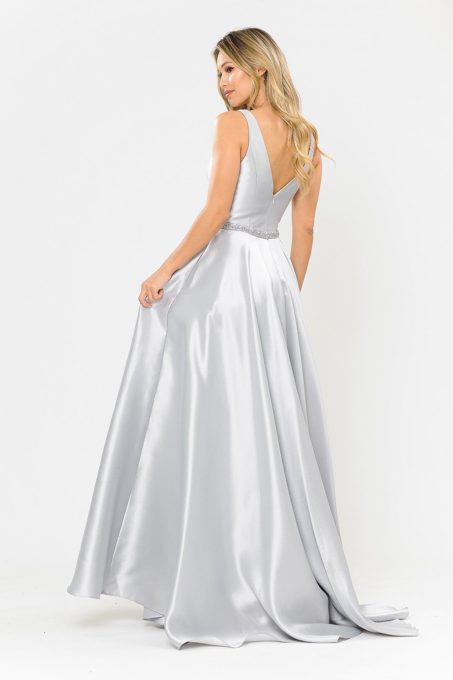 Poly USA 8682 Long Illusion V-Neck Mikado Dress main image 0