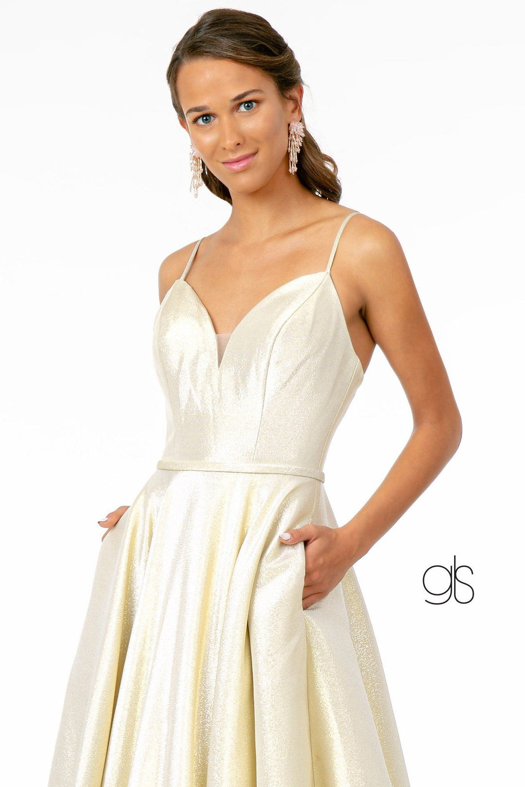 Long Iridescent Glitter Dress with Corset Back by Elizabeth K GL2951