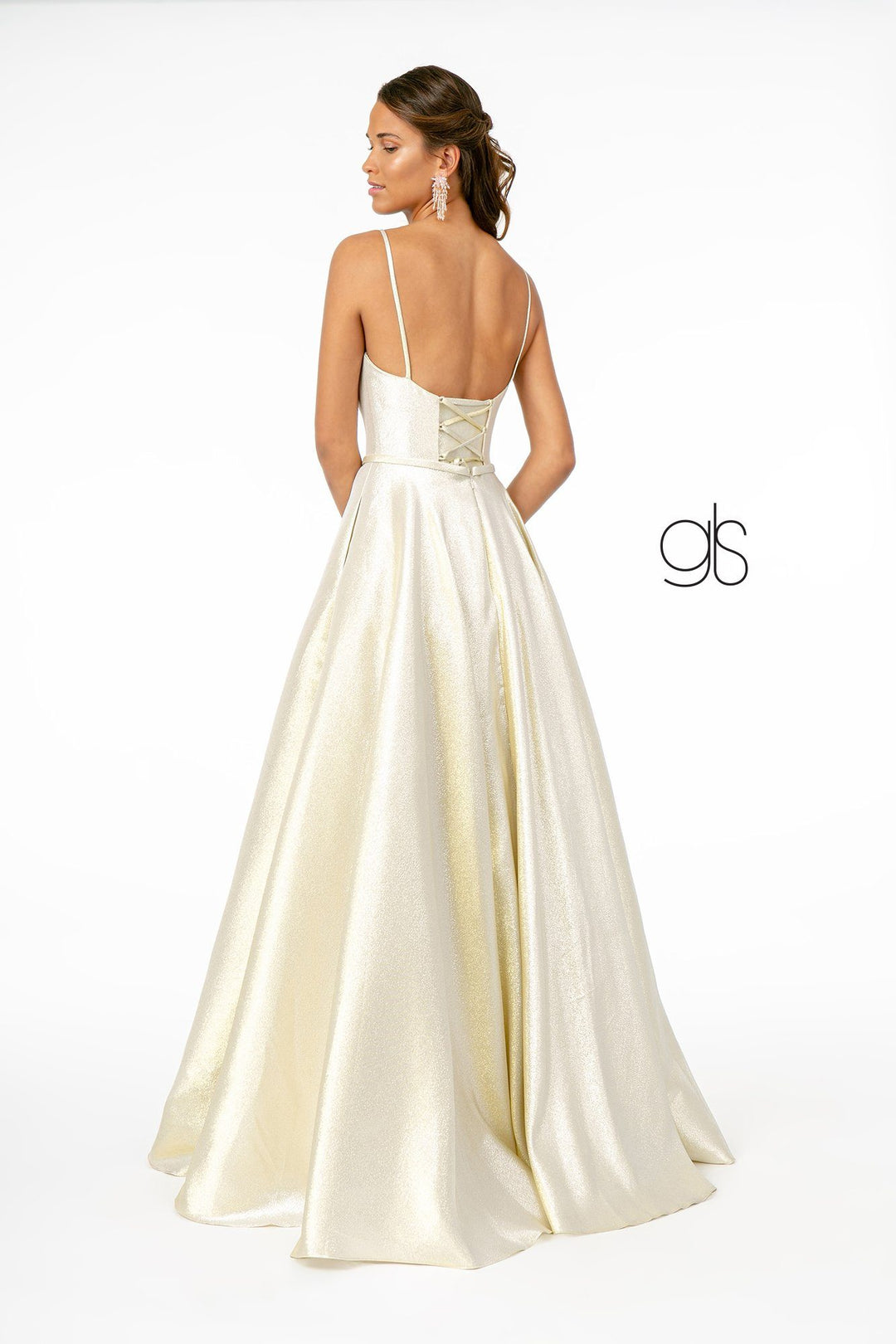 Long Iridescent Glitter Dress with Corset Back by Elizabeth K GL2951