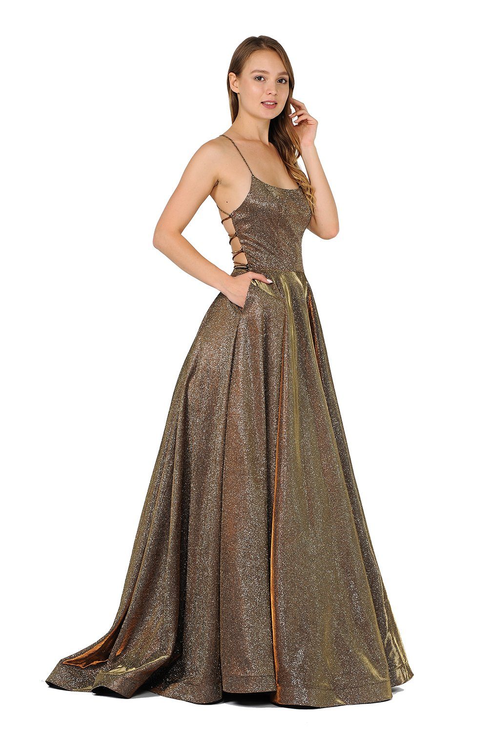 Long Iridescent Glitter Dress with Open Corset Back by Poly USA 8458-Long Formal Dresses-ABC Fashion