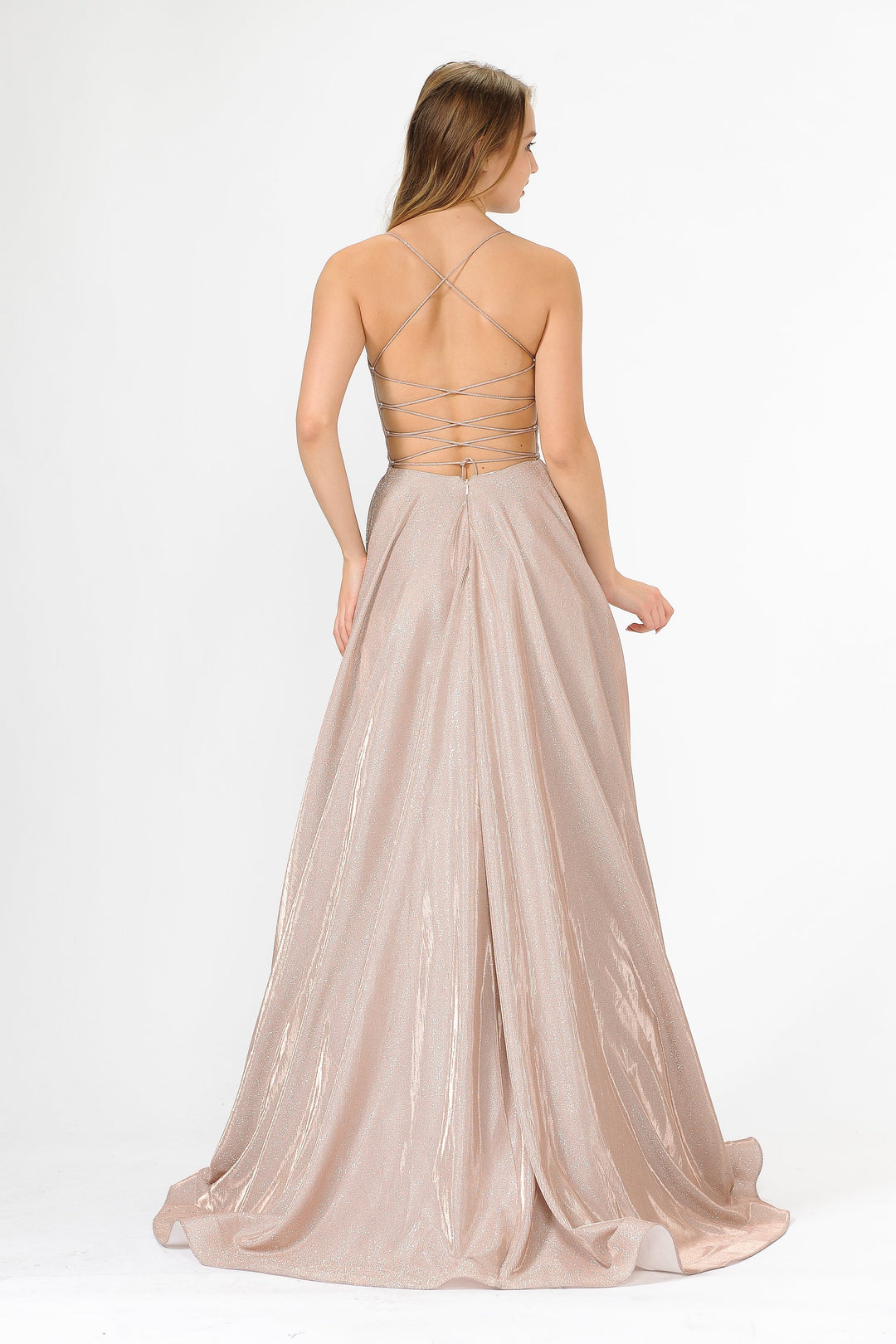 Long Iridescent Glitter Dress with Open Corset Back by Poly USA 8458-Long Formal Dresses-ABC Fashion