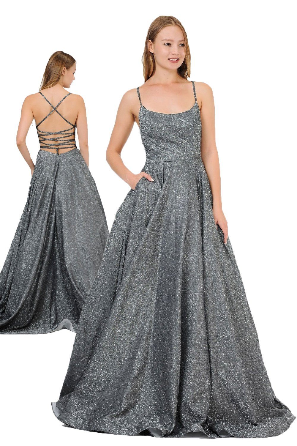 Long Iridescent Glitter Dress with Open Corset Back by Poly USA 8458-Long Formal Dresses-ABC Fashion