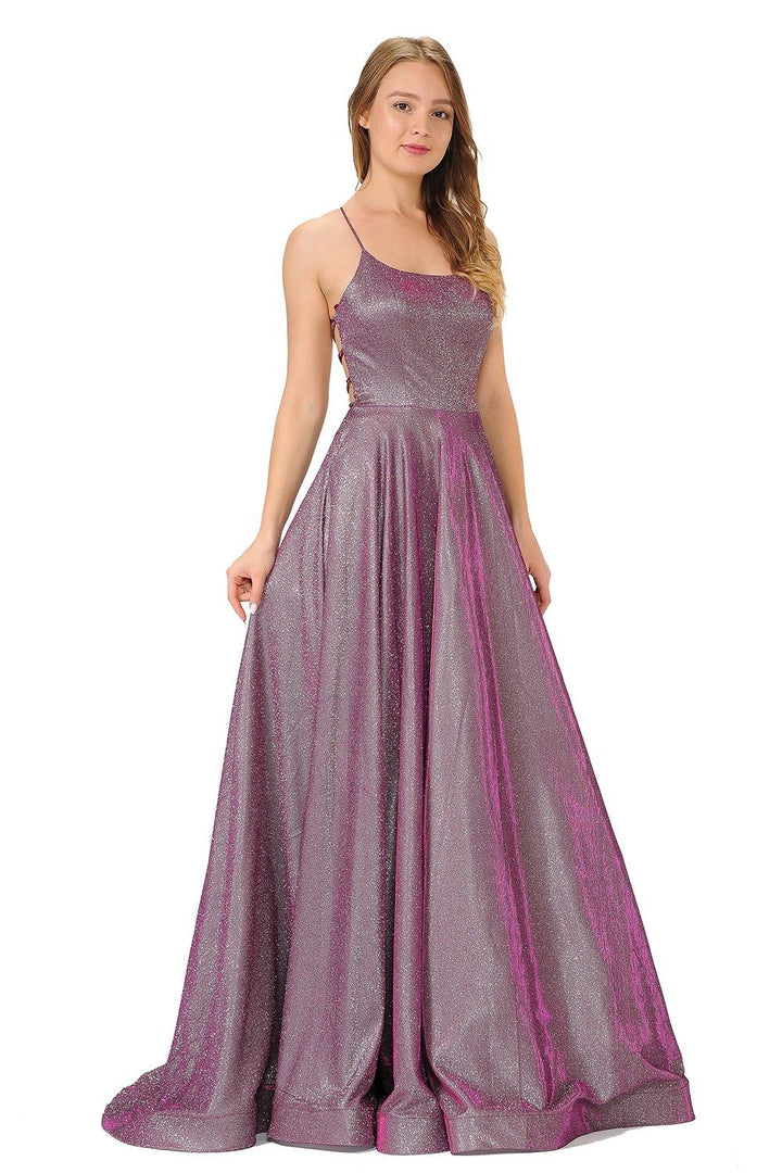 Long Iridescent Glitter Dress with Open Corset Back by Poly USA 8458-Long Formal Dresses-ABC Fashion