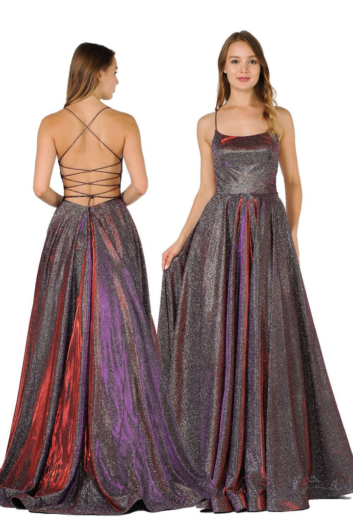 Long Iridescent Glitter Dress with Open Corset Back by Poly USA 8458-Long Formal Dresses-ABC Fashion