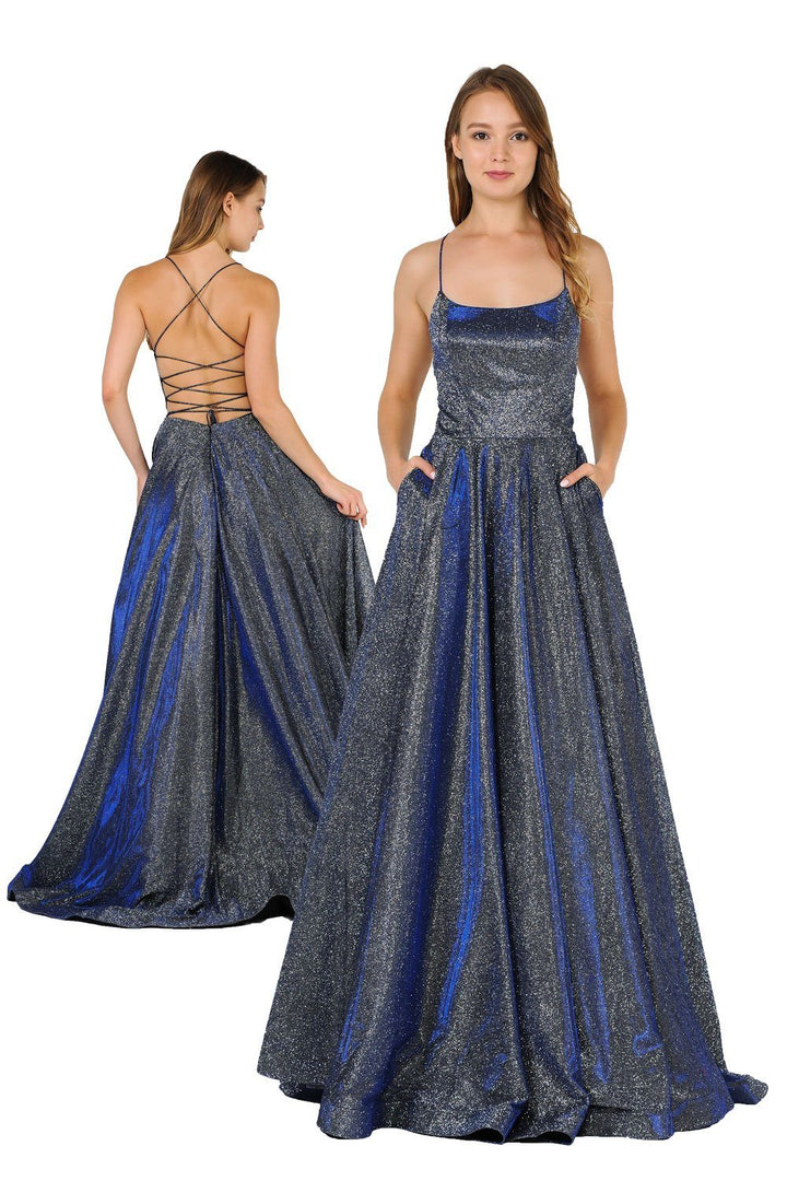 Long Iridescent Glitter Dress with Open Corset Back by Poly USA 8458-Long Formal Dresses-ABC Fashion