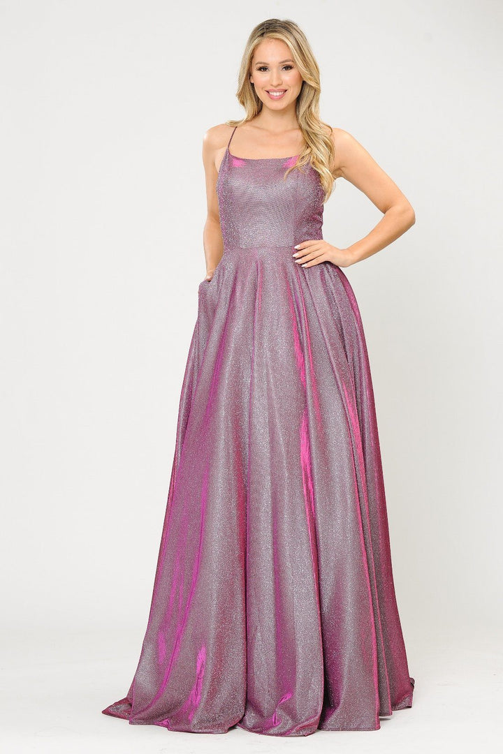 Long Iridescent Glitter Dress with Open Corset Back by Poly USA 8574