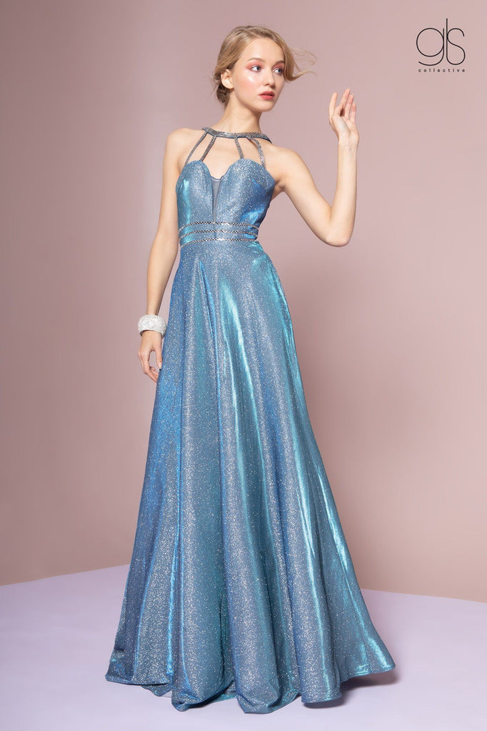 Long Iridescent Glitter Dress with Pockets by Elizabeth K GL2672 L / Blue