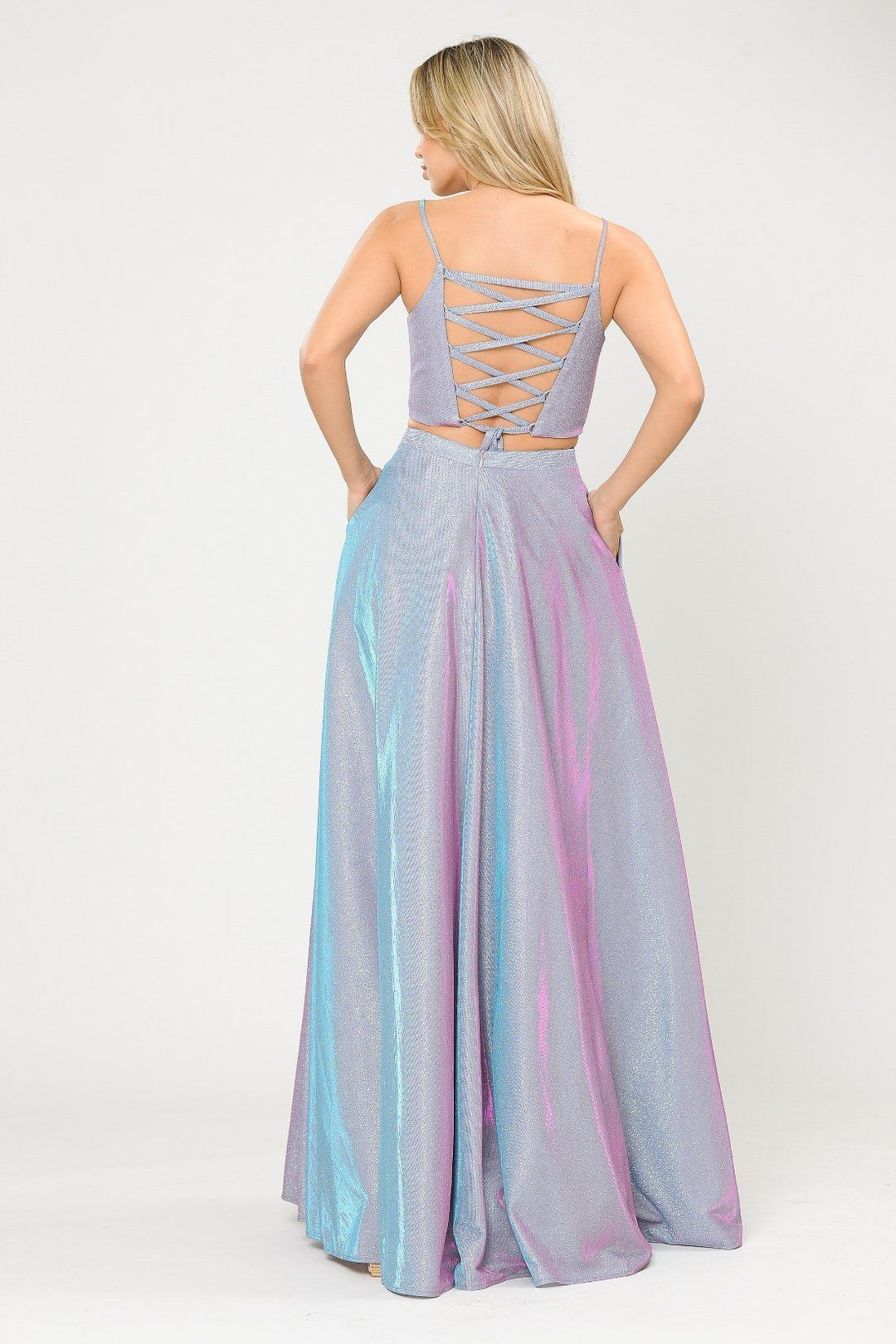 Long Iridescent Glitter Two Piece Dress by Poly USA 8676