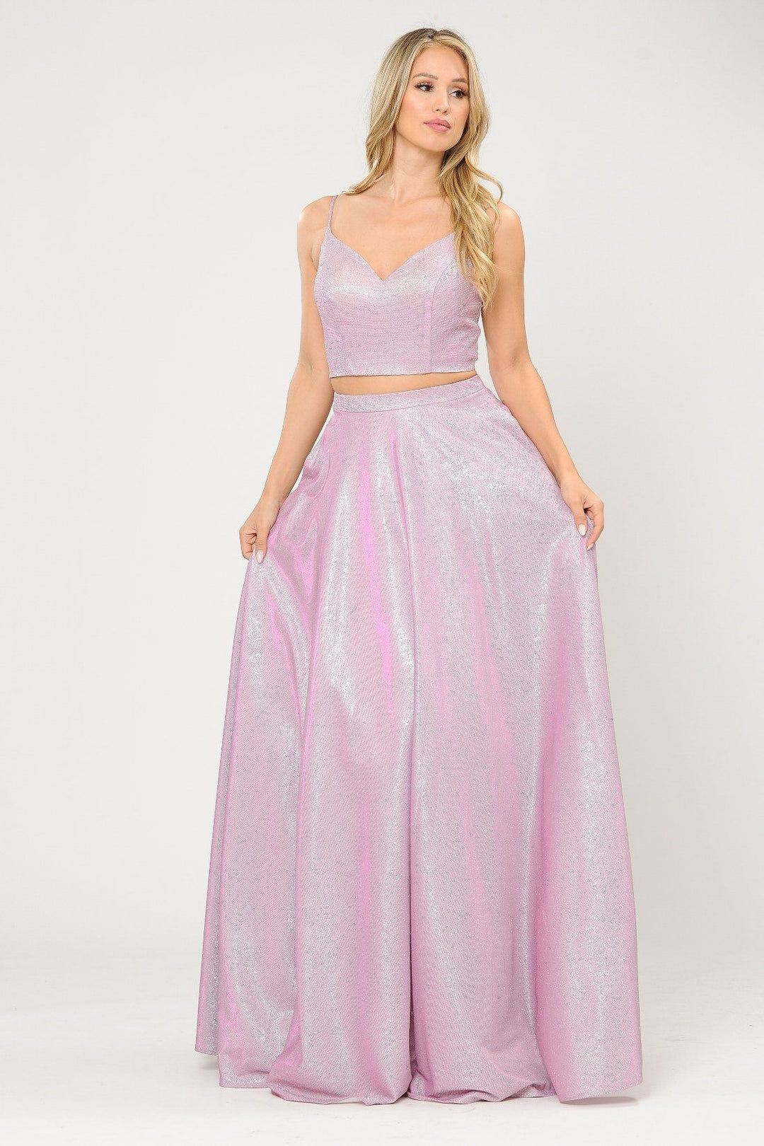 Long Iridescent Glitter Two Piece Dress by Poly USA 8676