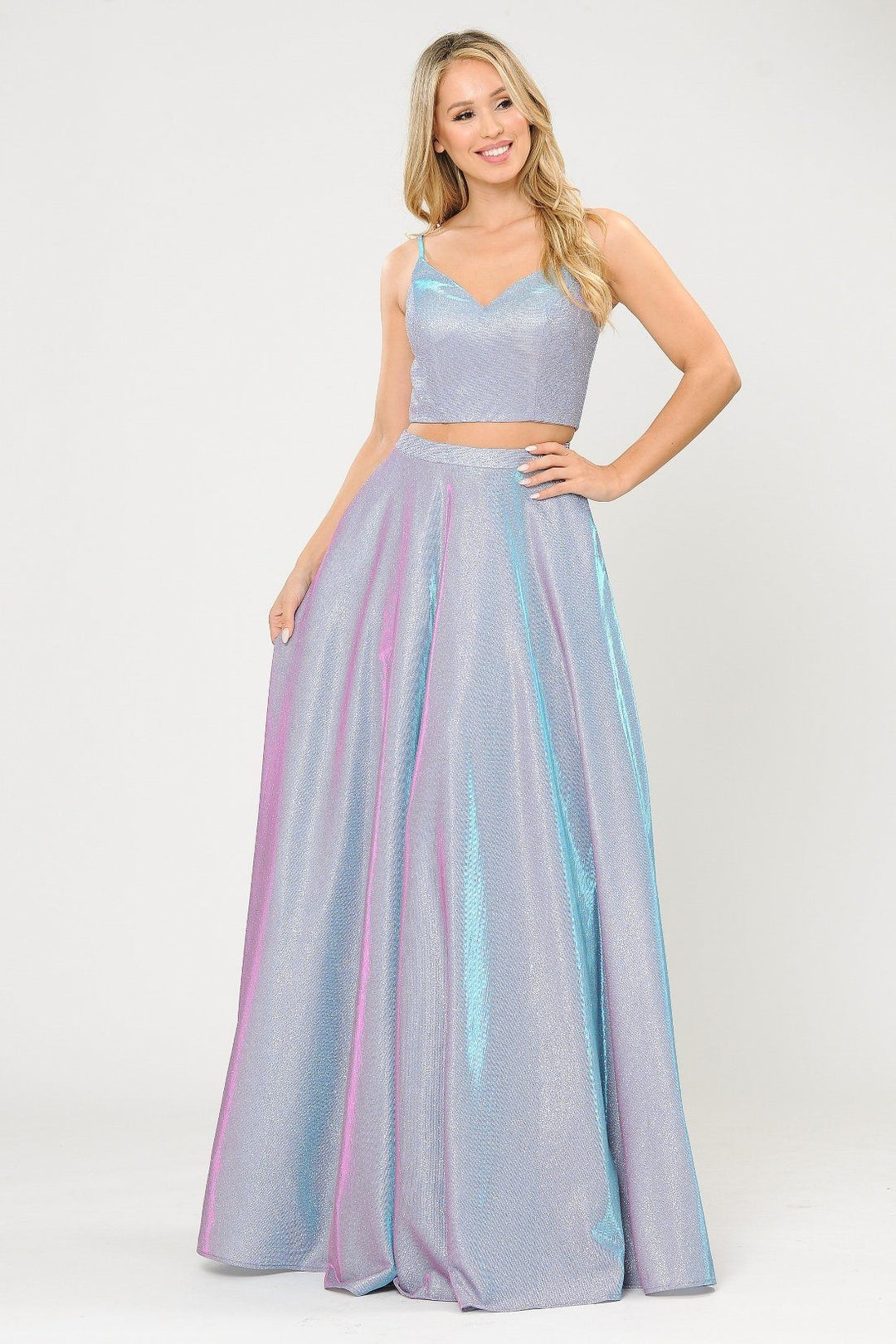 Long Iridescent Glitter Two Piece Dress by Poly USA 8676