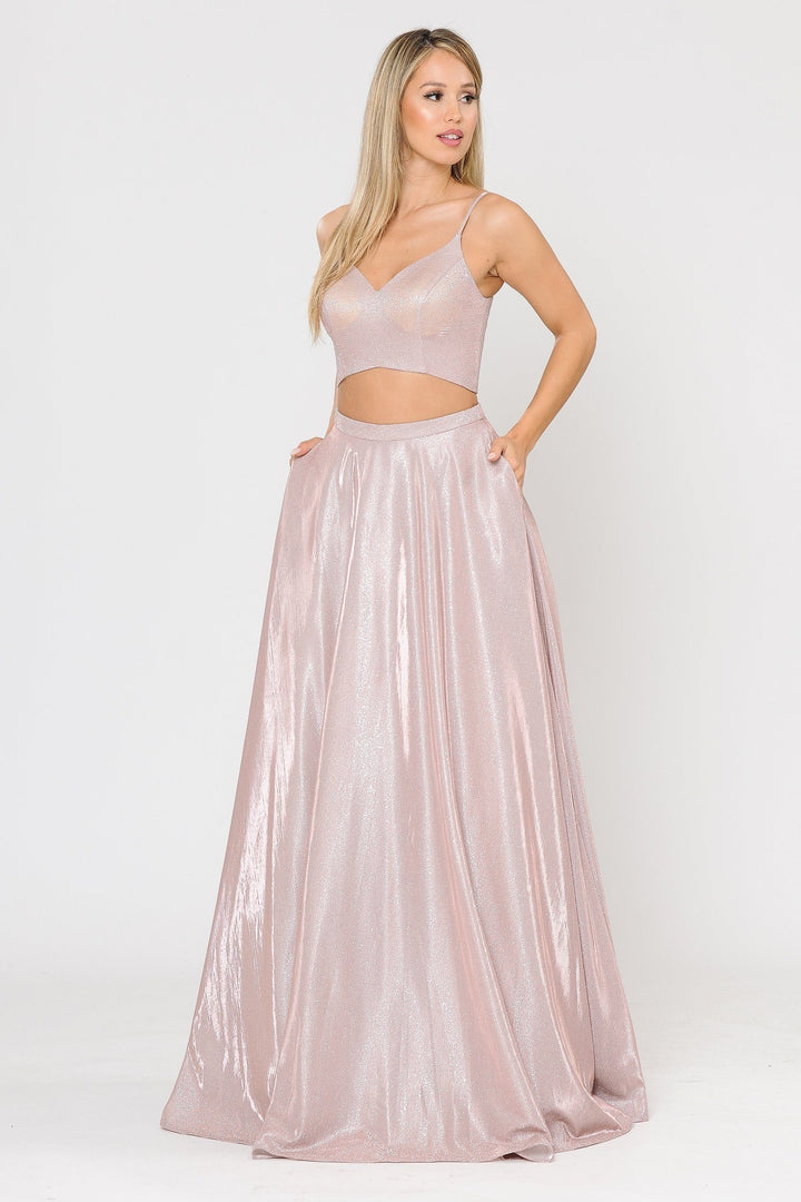 Long Iridescent Glitter Two Piece Dress by Poly USA 8676