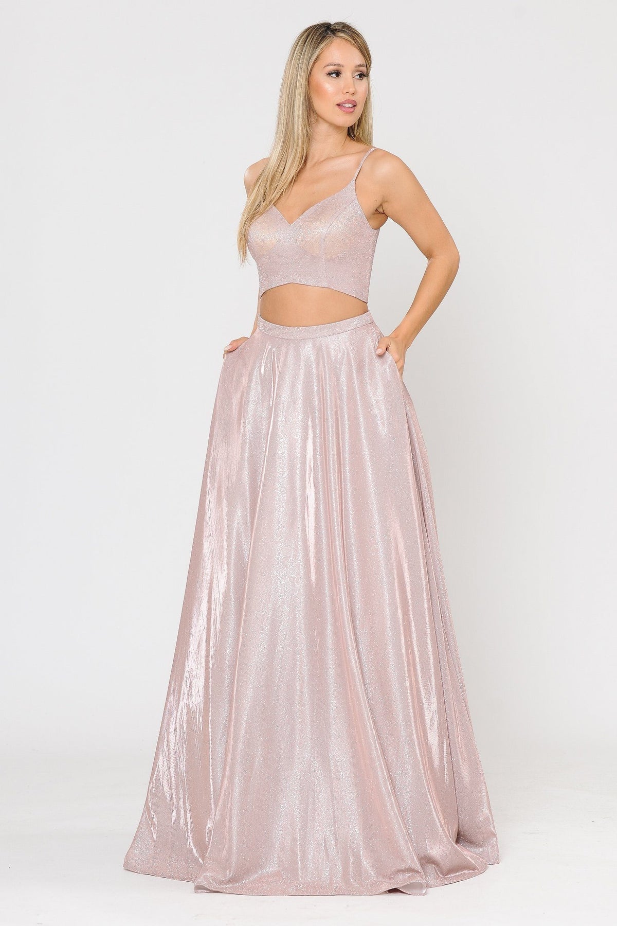 Long Iridescent Glitter Two Piece Dress by Poly USA 8676 – ABC Fashion