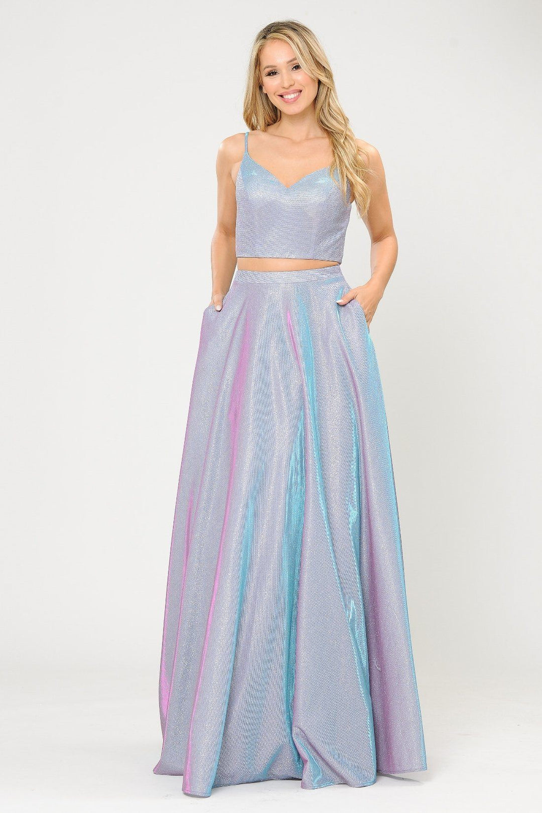 Long Iridescent Glitter Two Piece Dress by Poly USA 8676