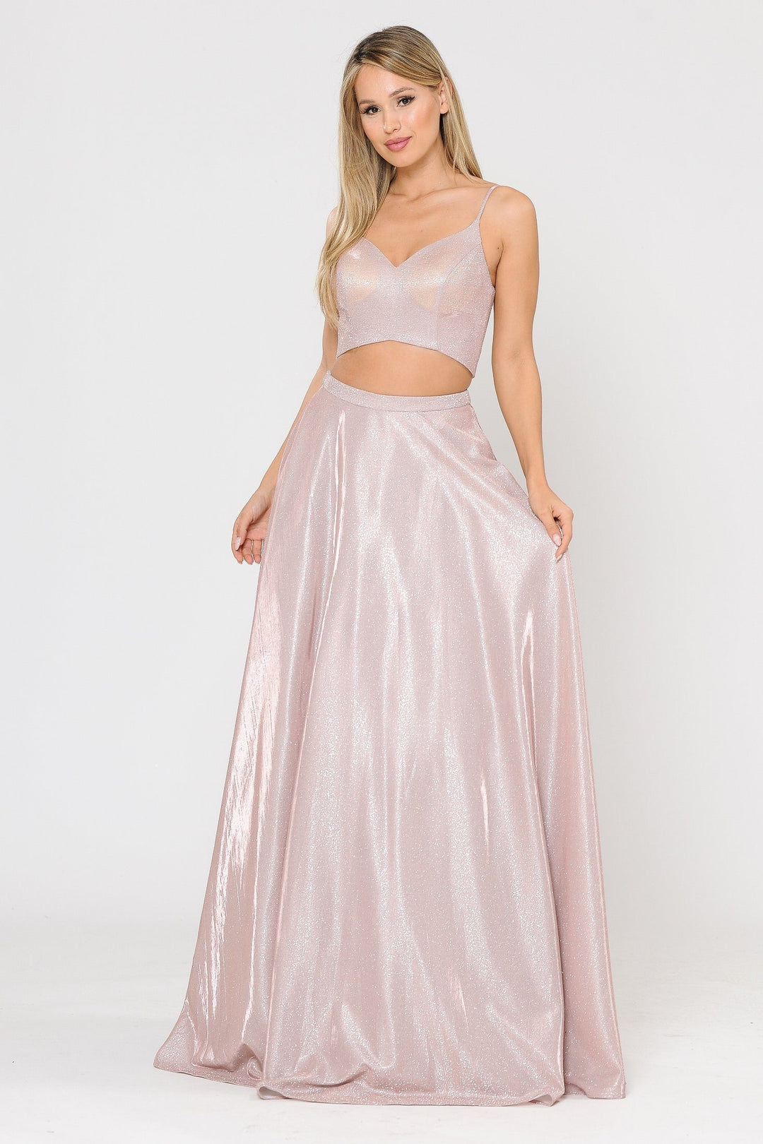 Long Iridescent Glitter Two Piece Dress by Poly USA 8676