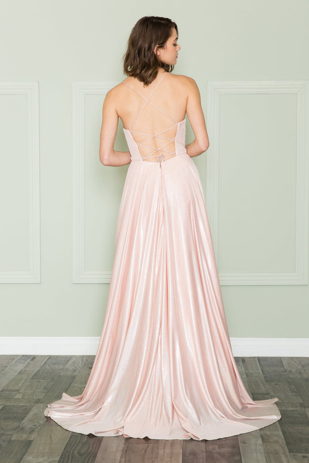 Long Iridescent Lace-Up Back Dress by Poly USA 8766