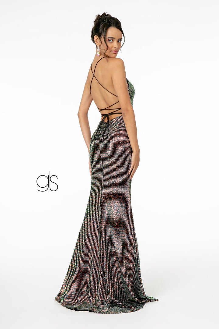 Long Iridescent Sequin Dress with Side Slit by Elizabeth K GL1812