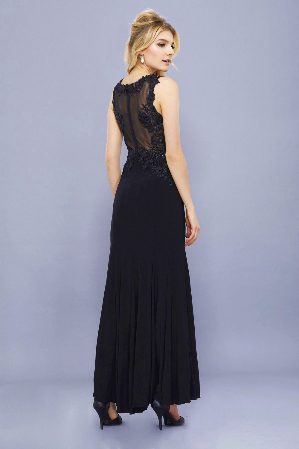 Long Jersey Dress with Lace Accent by Nox Anabel 8258-Long Formal Dresses-ABC Fashion