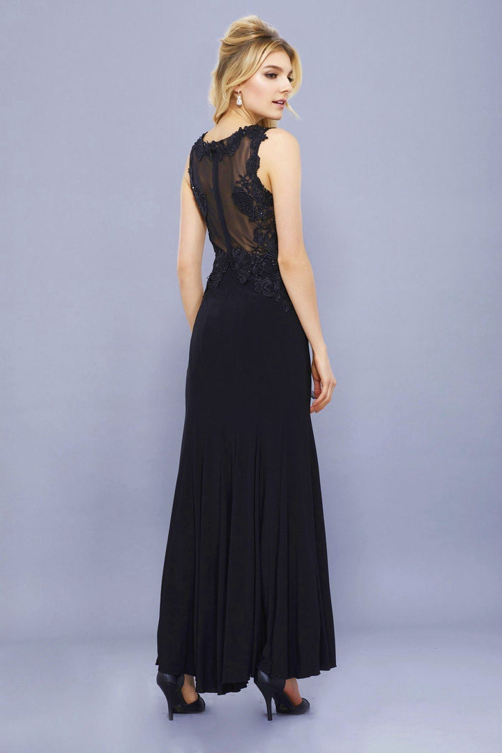 Long Jersey Dress with Lace Accent by Nox Anabel 8258-Long Formal Dresses-ABC Fashion