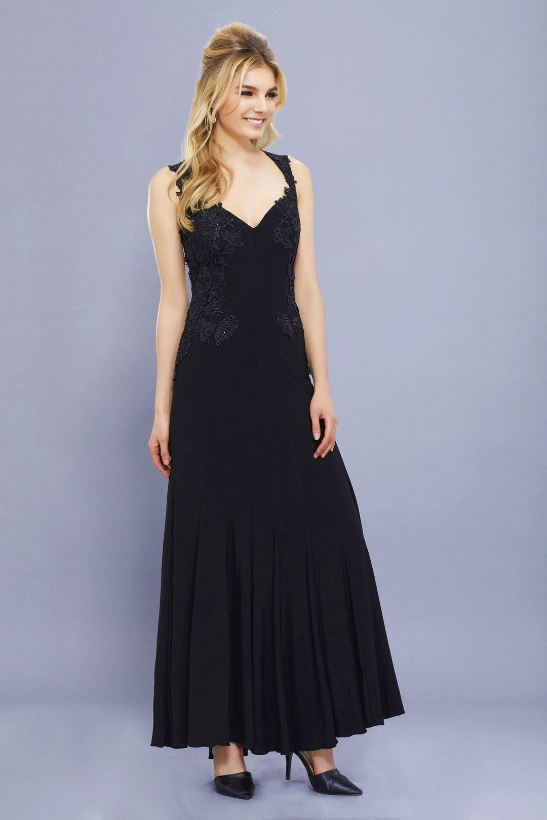 Long Jersey Dress with Lace Accent by Nox Anabel 8258-Long Formal Dresses-ABC Fashion