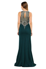 Long Jersey Dress with Sheer Embroidered Bodice by Poly USA 8348-Long Formal Dresses-ABC Fashion
