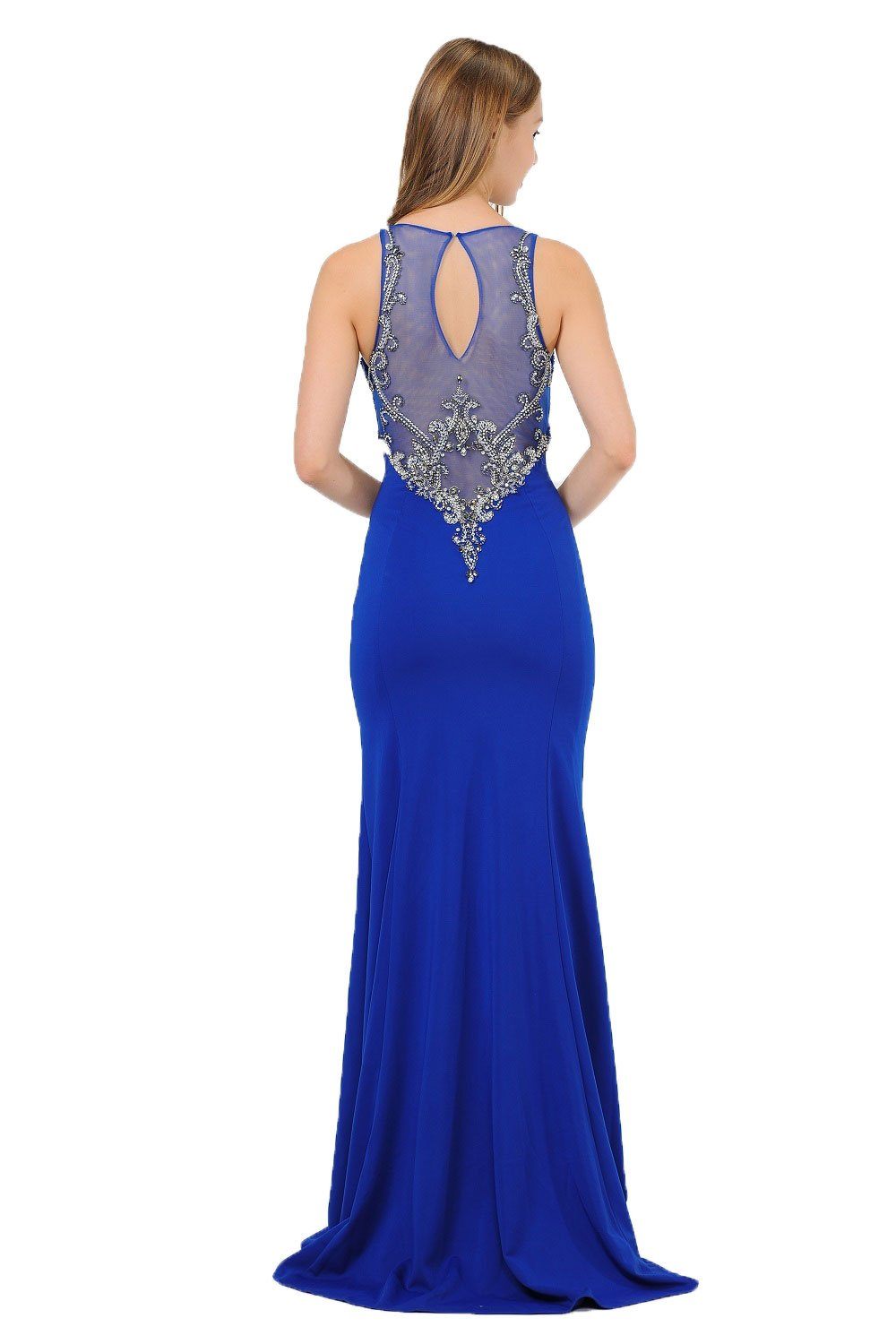 Long Jersey Dress with Sheer Embroidered Bodice by Poly USA 8348-Long Formal Dresses-ABC Fashion