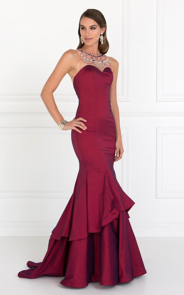 Long Jeweled Dress with Two Tiered Skirt by Elizabeth K GL2290-Long Formal Dresses-ABC Fashion