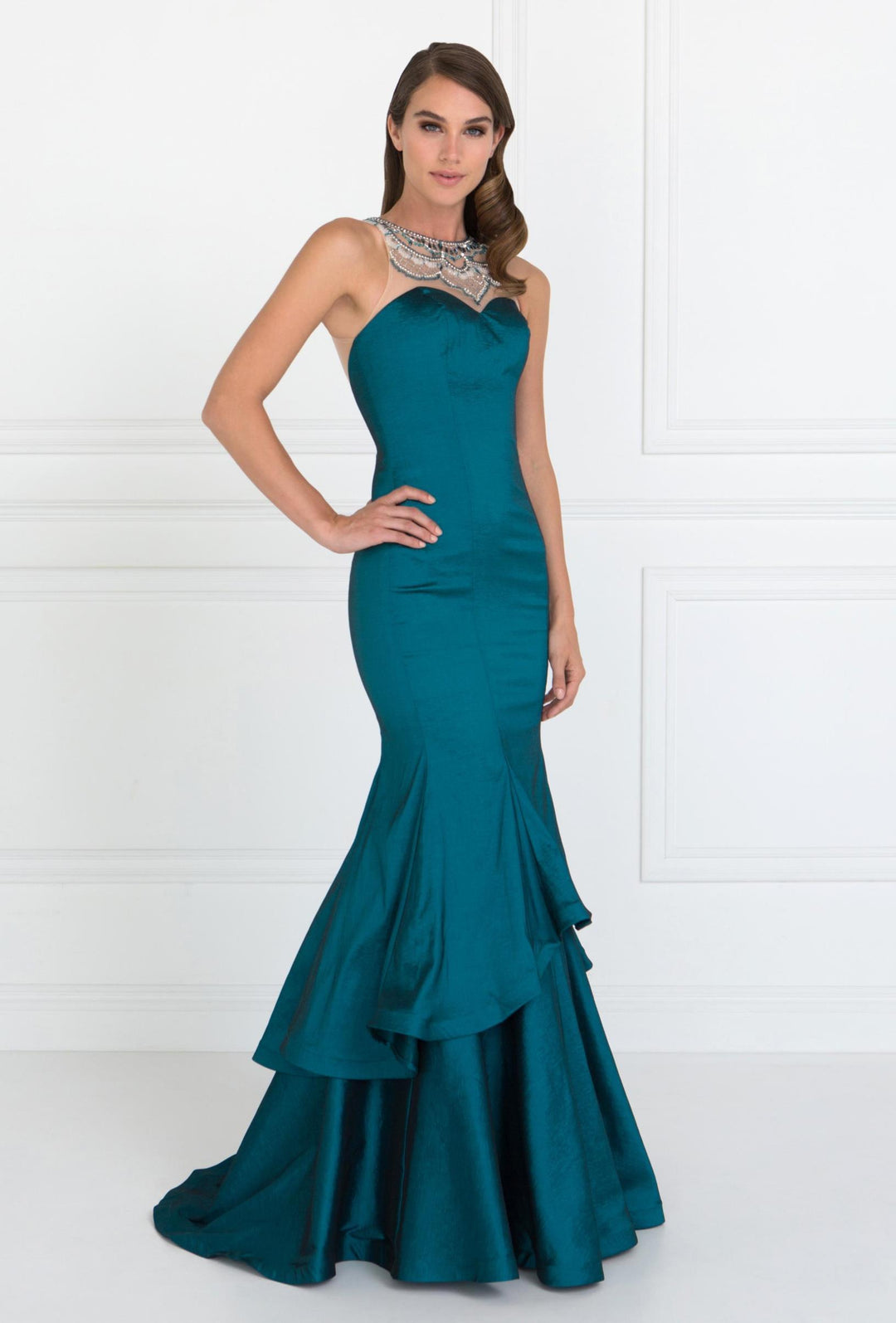 Long Jeweled Dress with Two Tiered Skirt by Elizabeth K GL2290 Long Jeweled Dress with Two Tiered Skirt by Elizabeth K GL2290